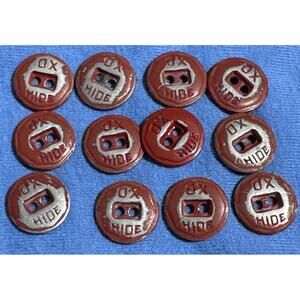 Metal Ox Hide Buttons Two Holes Distressed Red Paint Lot of 12 Workwear